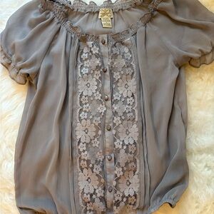 Eyelash Couture Gray Lace Detail Blouse